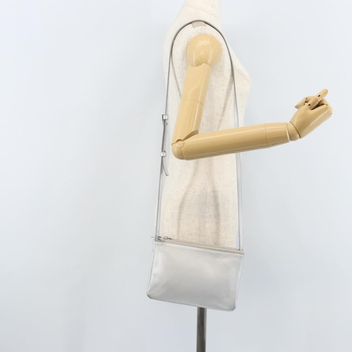 CELINE Shoulder Bag Leather Silver Auth BA11569