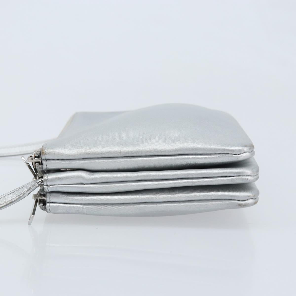 CELINE Shoulder Bag Leather Silver Auth BA11569