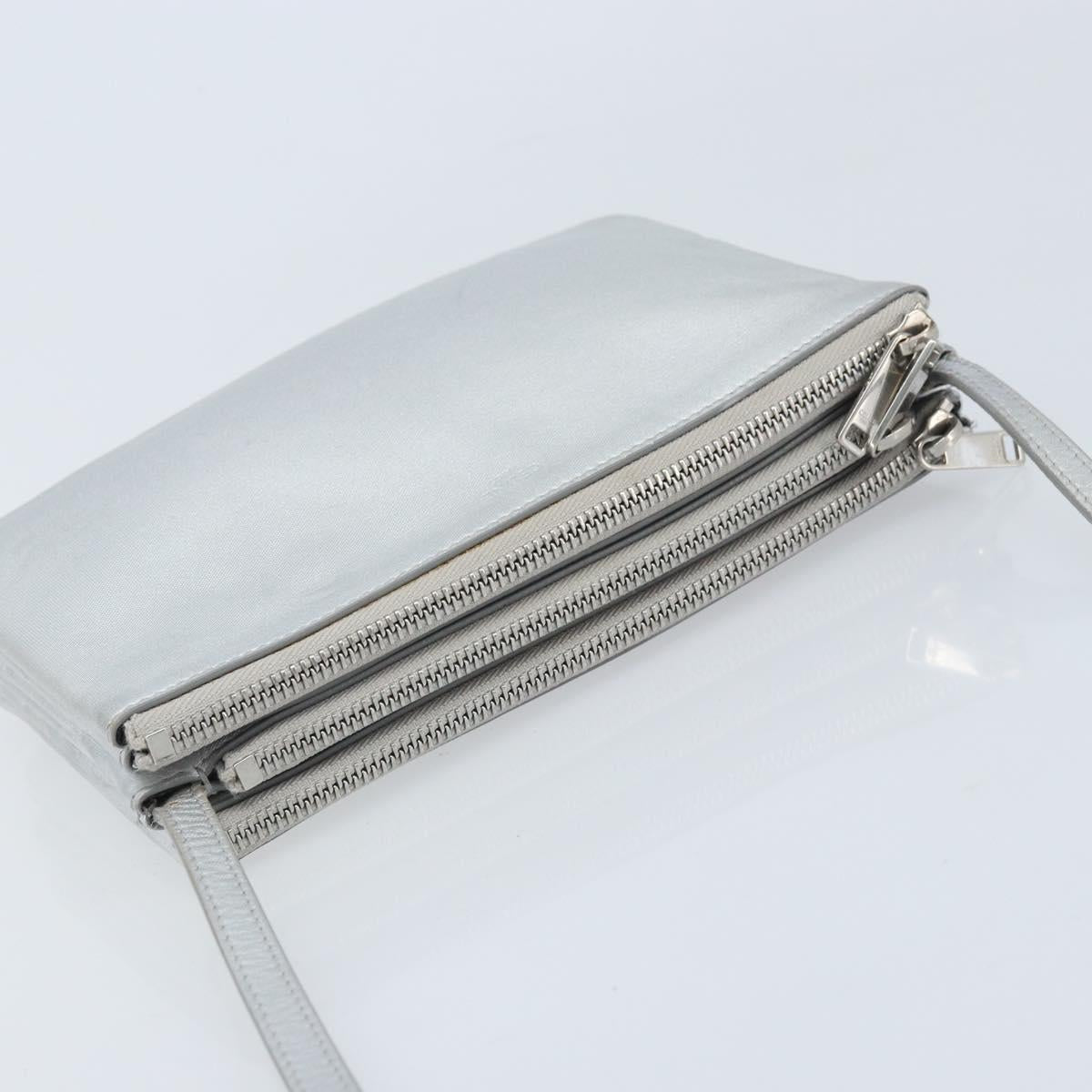 CELINE Shoulder Bag Leather Silver Auth BA11569