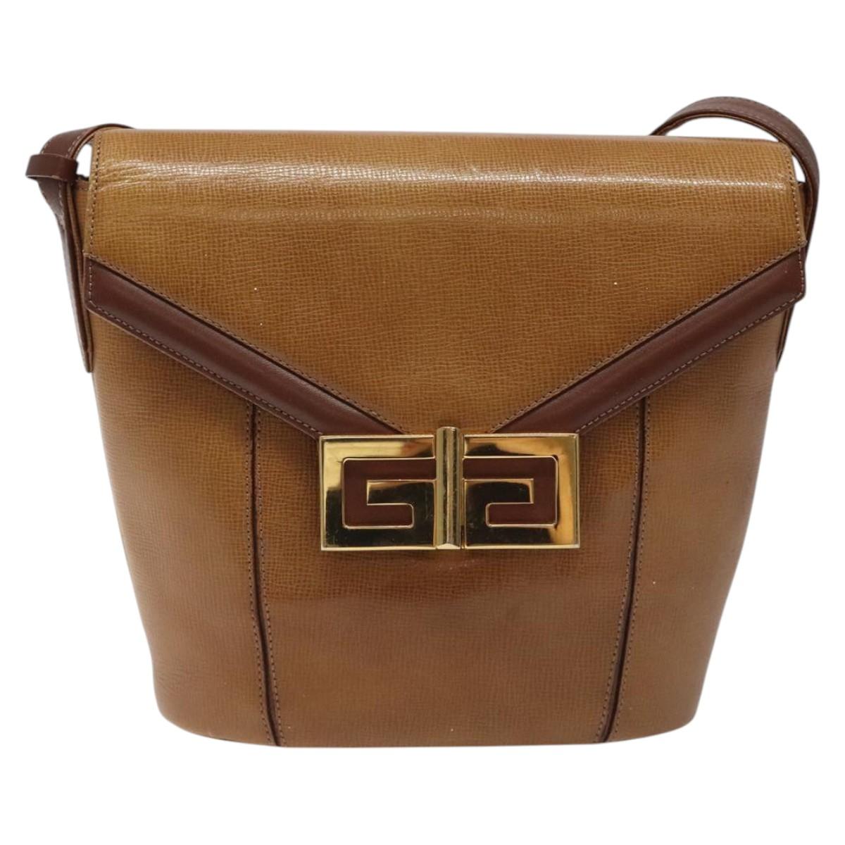 GIVENCHY Shoulder Bag Leather Brown Gold Auth BA1157