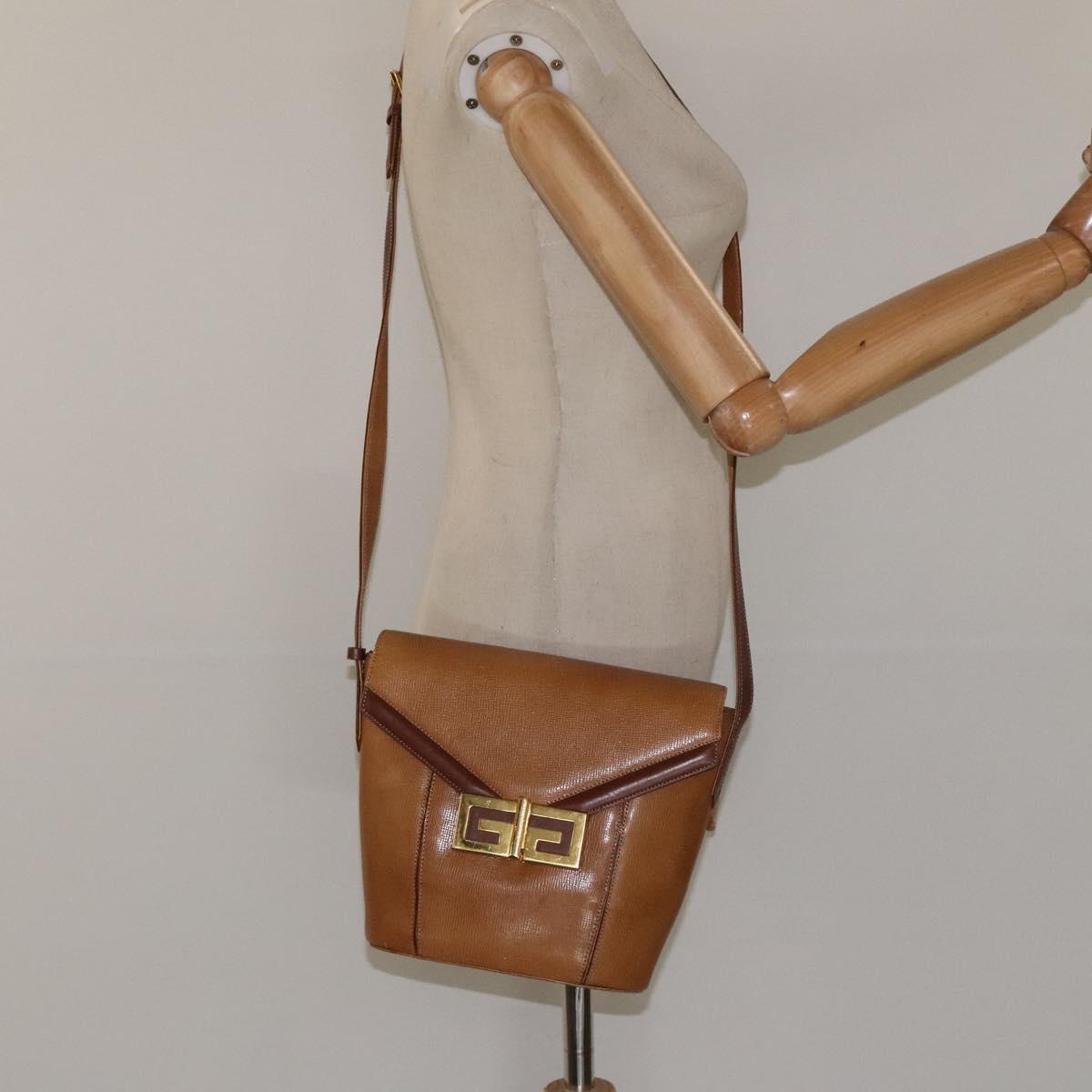 GIVENCHY Shoulder Bag Leather Brown Gold Auth BA1157