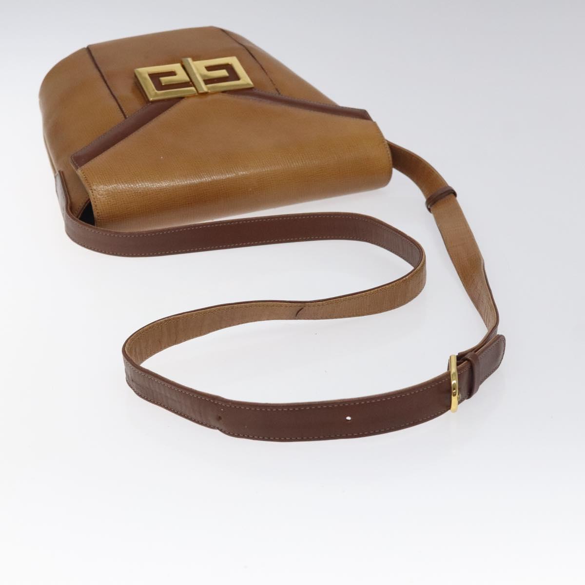 GIVENCHY Shoulder Bag Leather Brown Gold Auth BA1157