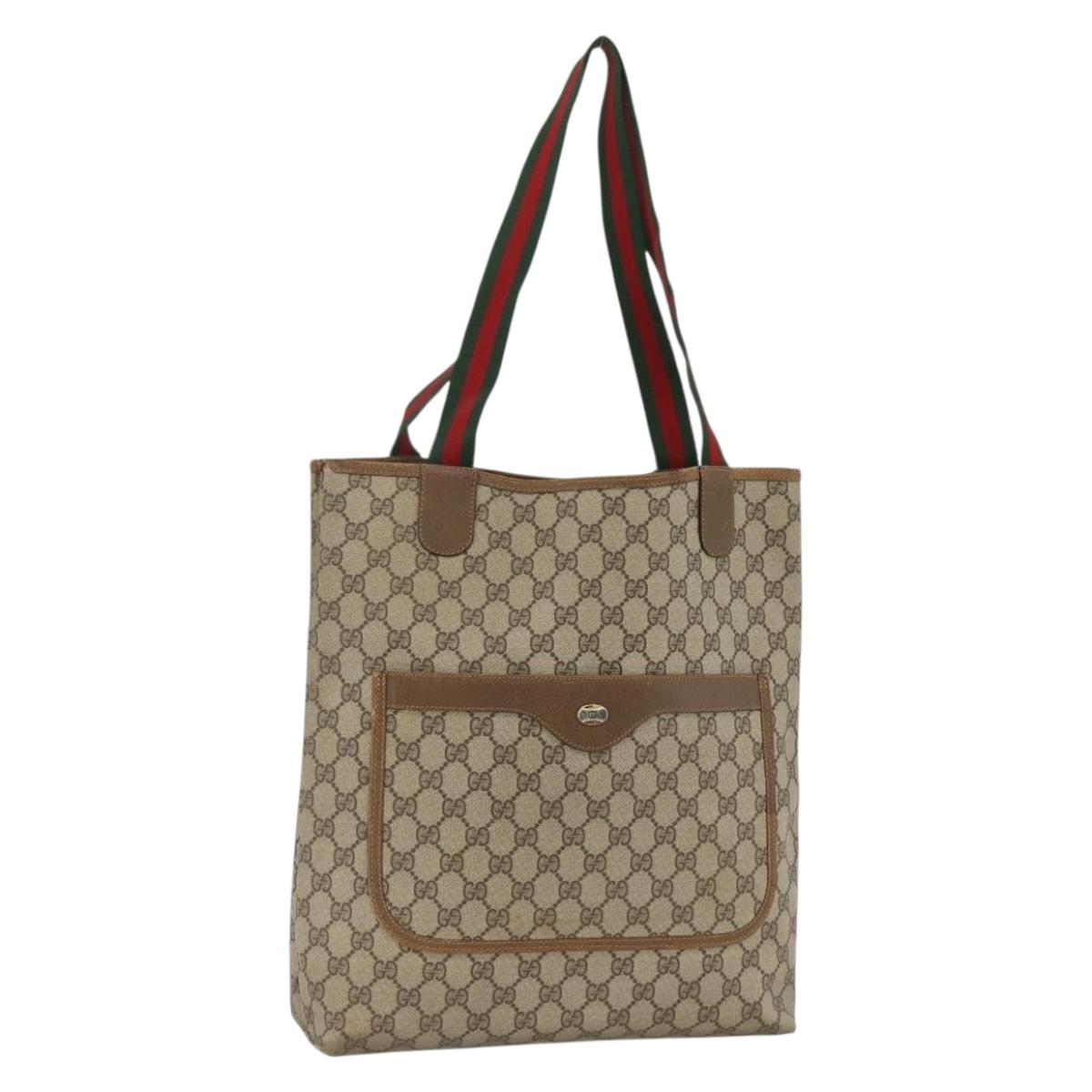 GUCCI GG Supreme Web Sherry Line Tote Bag PVC Beige Red 39 02 0031 Auth BA11570