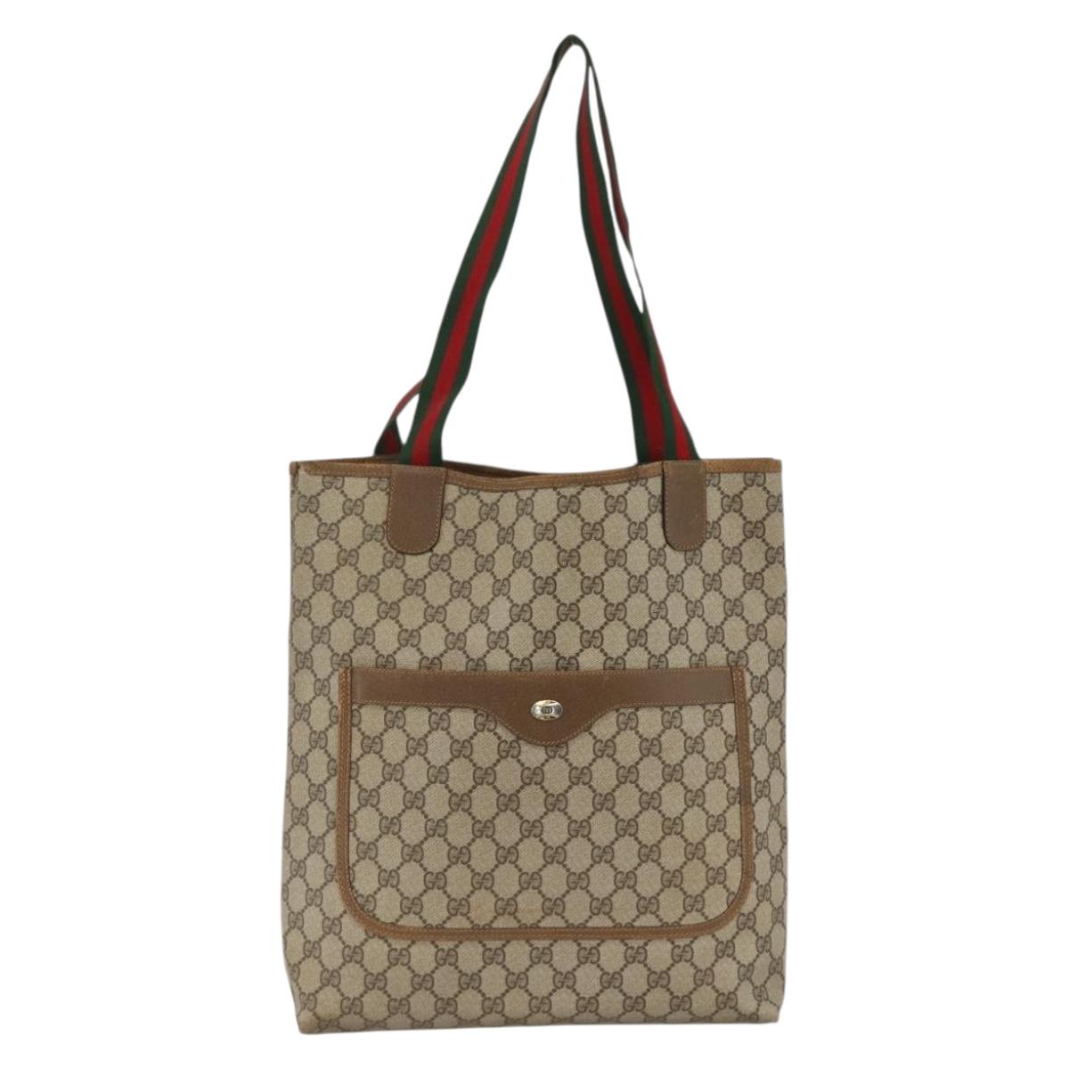 GUCCI GG Supreme Web Sherry Line Tote Bag PVC Beige Red 39 02 0031 Auth BA11570