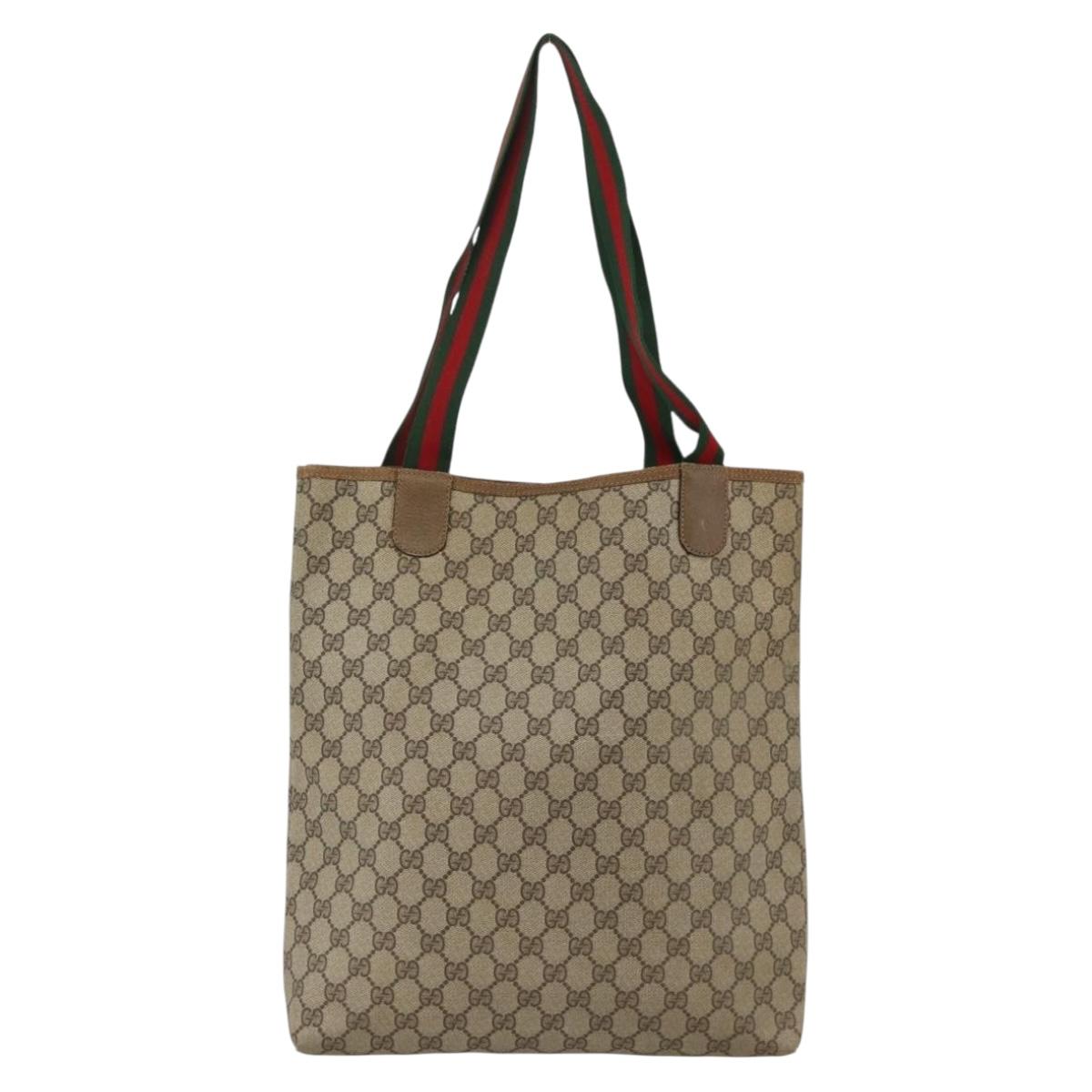 GUCCI GG Supreme Web Sherry Line Tote Bag PVC Beige Red 39 02 0031 Auth BA11570