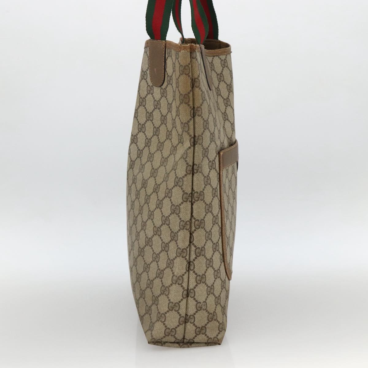 GUCCI GG Supreme Web Sherry Line Tote Bag PVC Beige Red 39 02 0031 Auth BA11570