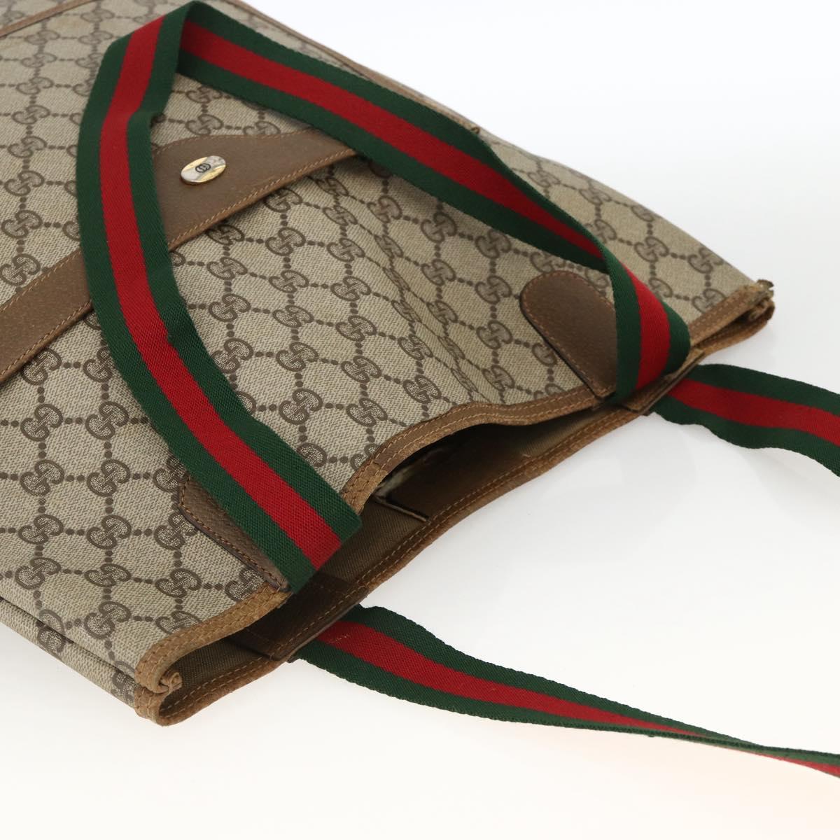 GUCCI GG Supreme Web Sherry Line Tote Bag PVC Beige Red 39 02 0031 Auth BA11570