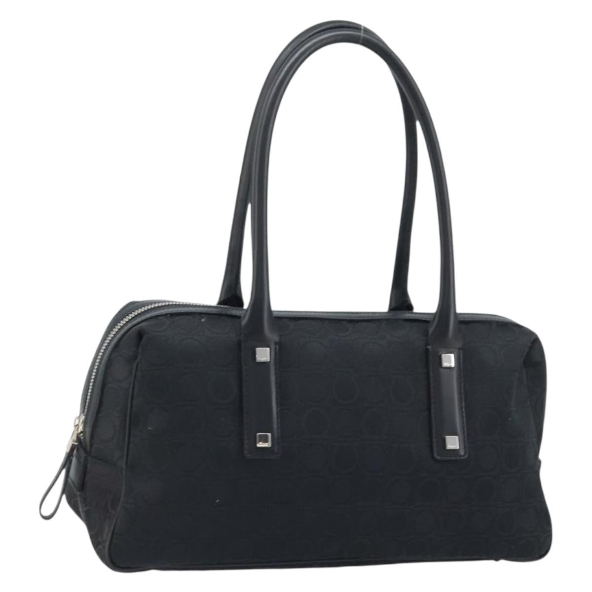 Salvatore Ferragamo Hand Bag Canvas Black Silver Auth BA11576