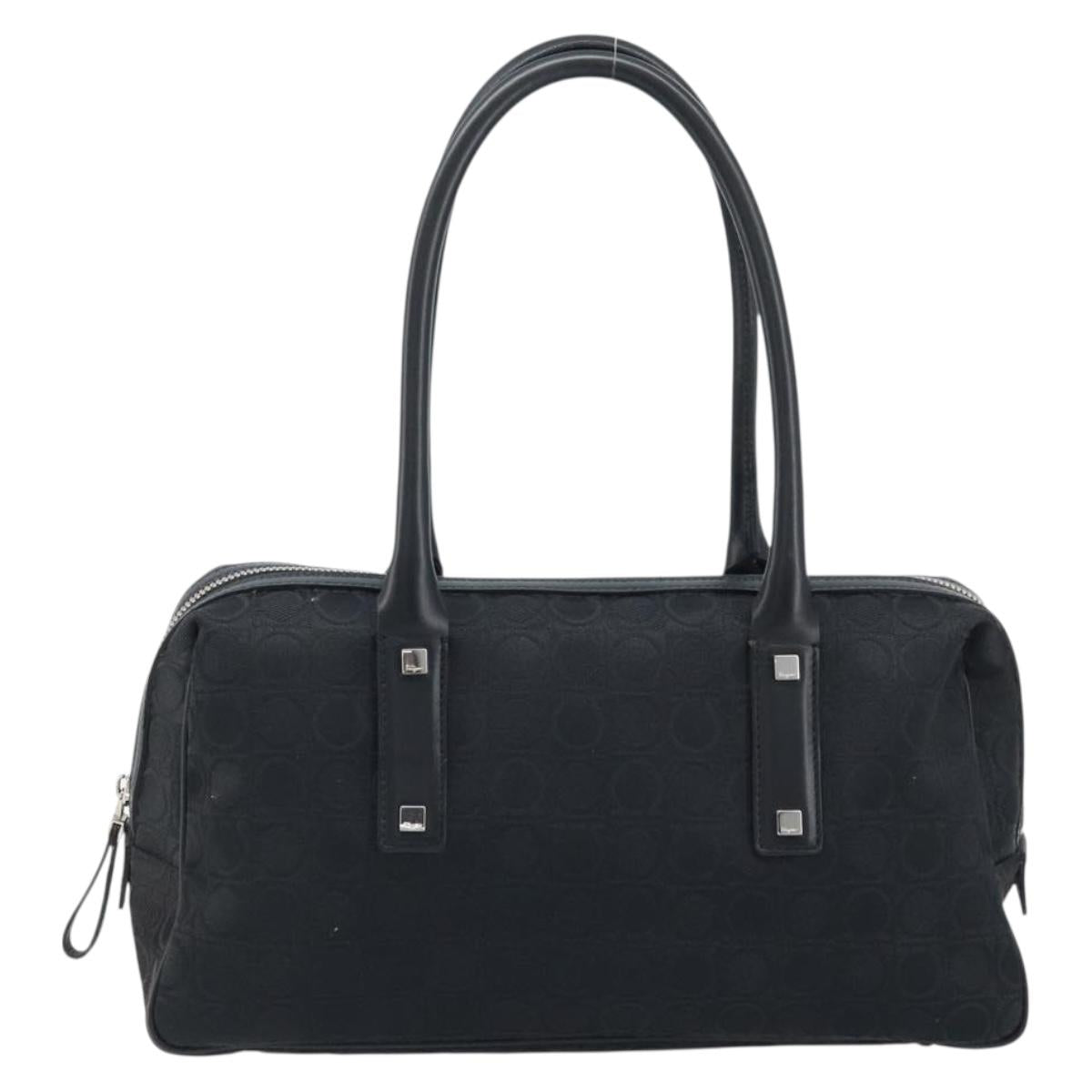 Salvatore Ferragamo Hand Bag Canvas Black Silver Auth BA11576