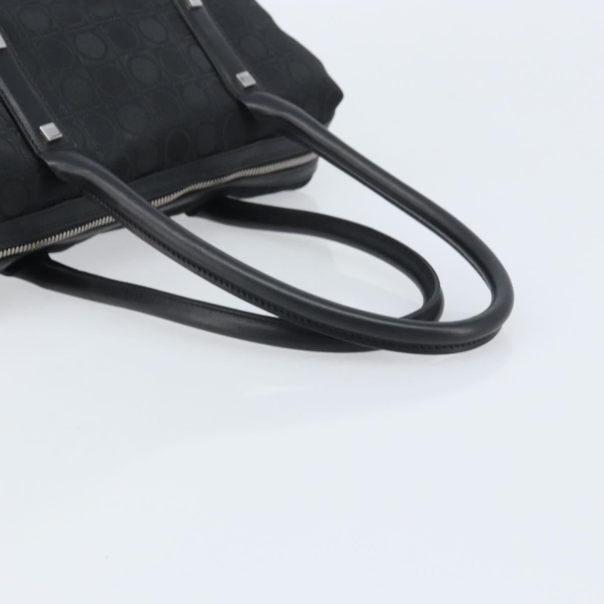Salvatore Ferragamo Hand Bag Canvas Black Silver Auth BA11576