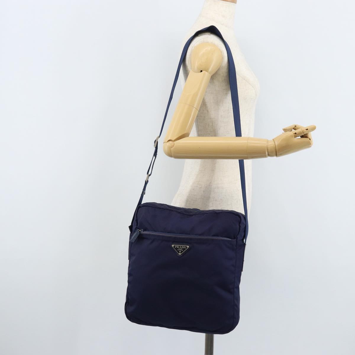 PRADA Shoulder Bag Nylon Navy Silver Auth BA11578