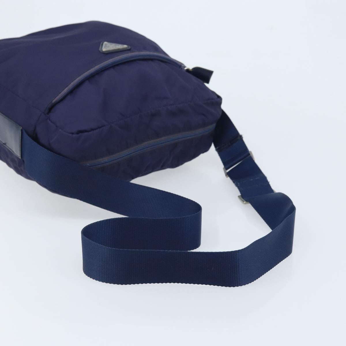 PRADA Shoulder Bag Nylon Navy Silver Auth BA11578