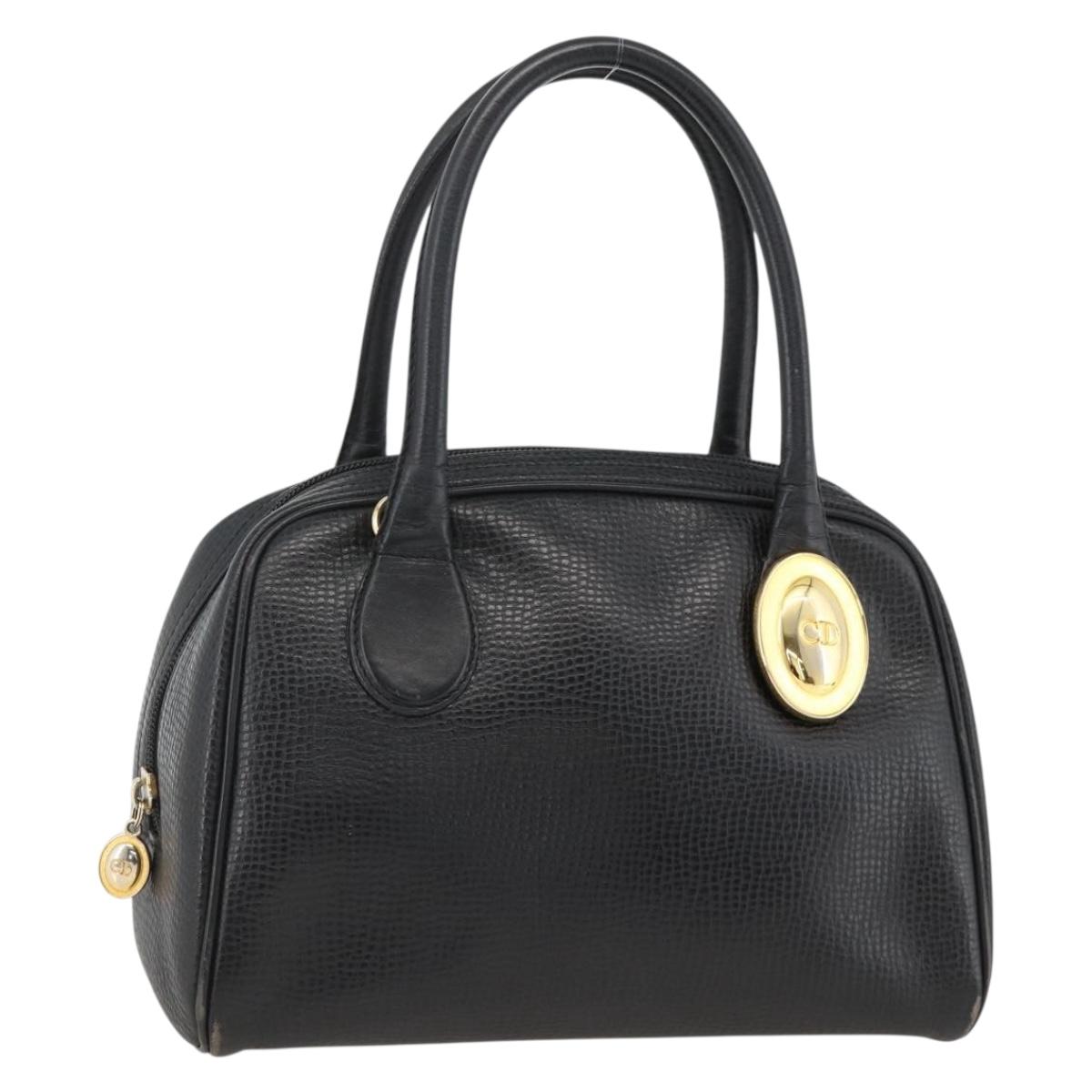 Christian Dior Hand Bag Leather Black Gold Auth BA11579A