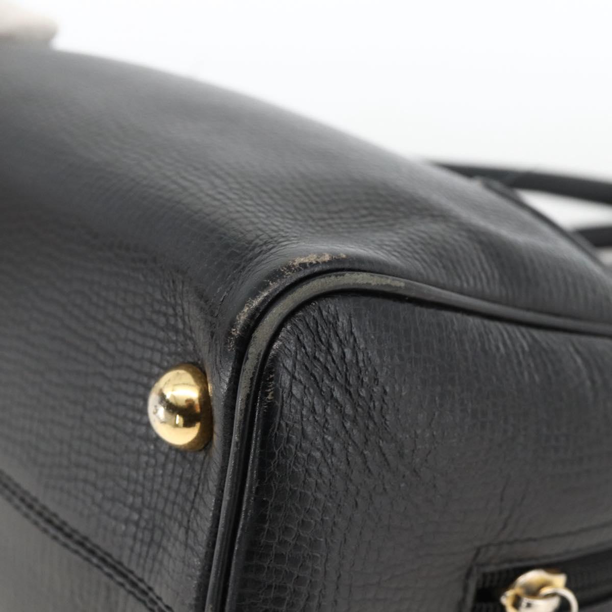 Christian Dior Hand Bag Leather Black Gold Auth BA11579A