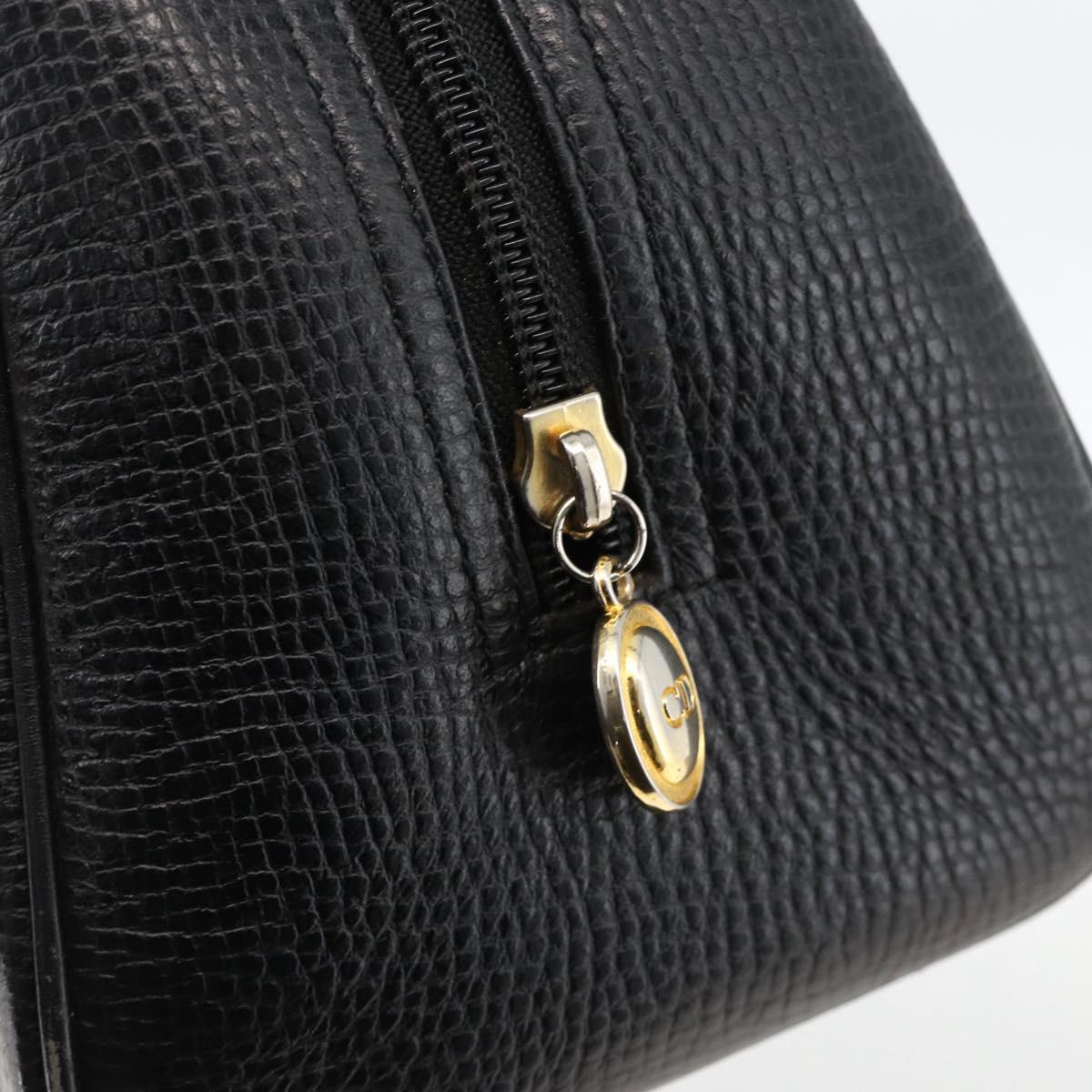 Christian Dior Hand Bag Leather Black Gold Auth BA11579A