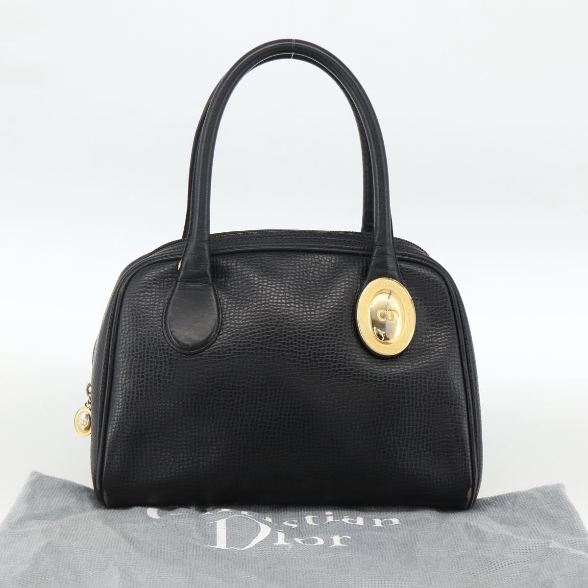 Christian Dior Hand Bag Leather Black Gold Auth BA11579A