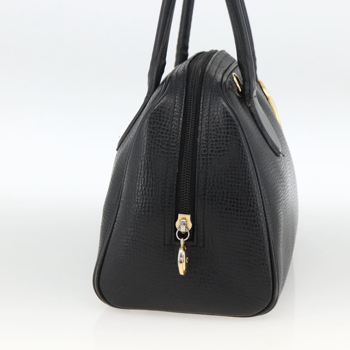 Christian Dior Hand Bag Leather Black Gold Auth BA11579A
