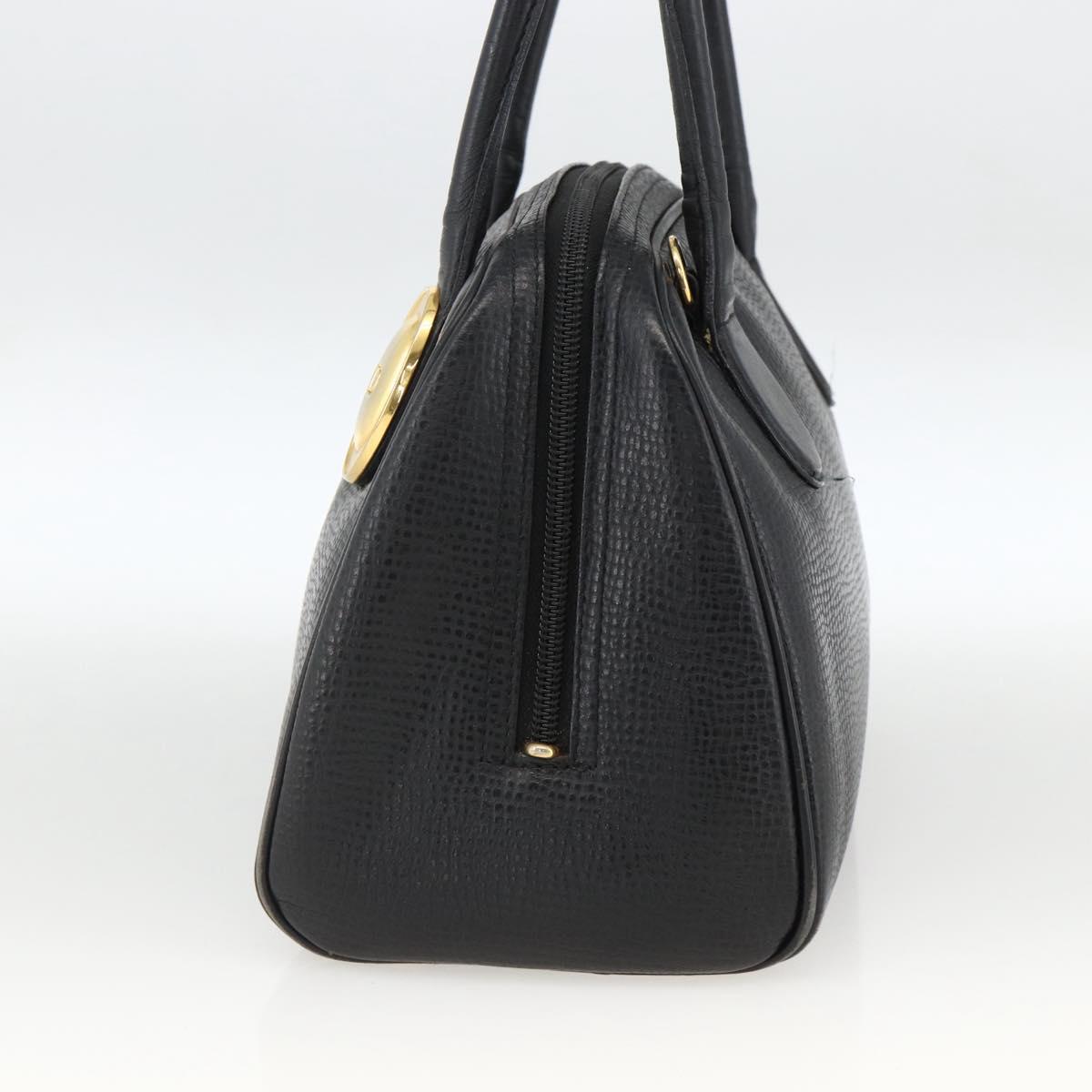 Christian Dior Hand Bag Leather Black Gold Auth BA11579A