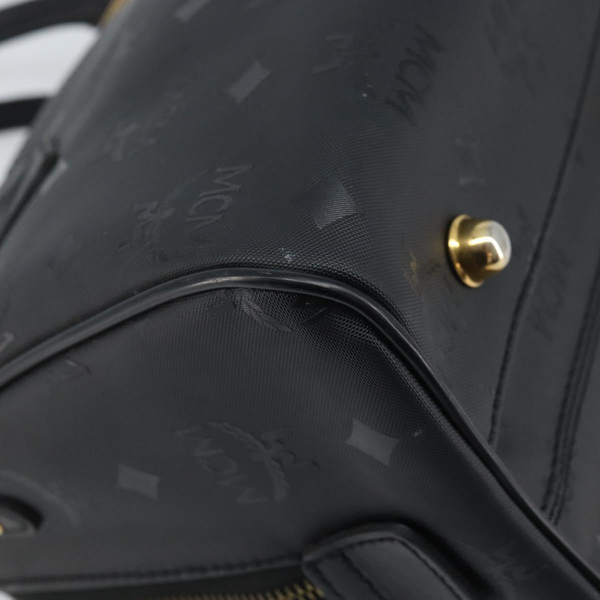 MCM Logogram Vicetos Hand Bag PVC Black Gold Auth BA11589