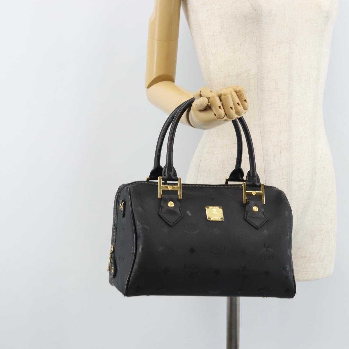 MCM Logogram Vicetos Hand Bag PVC Black Gold Auth BA11589