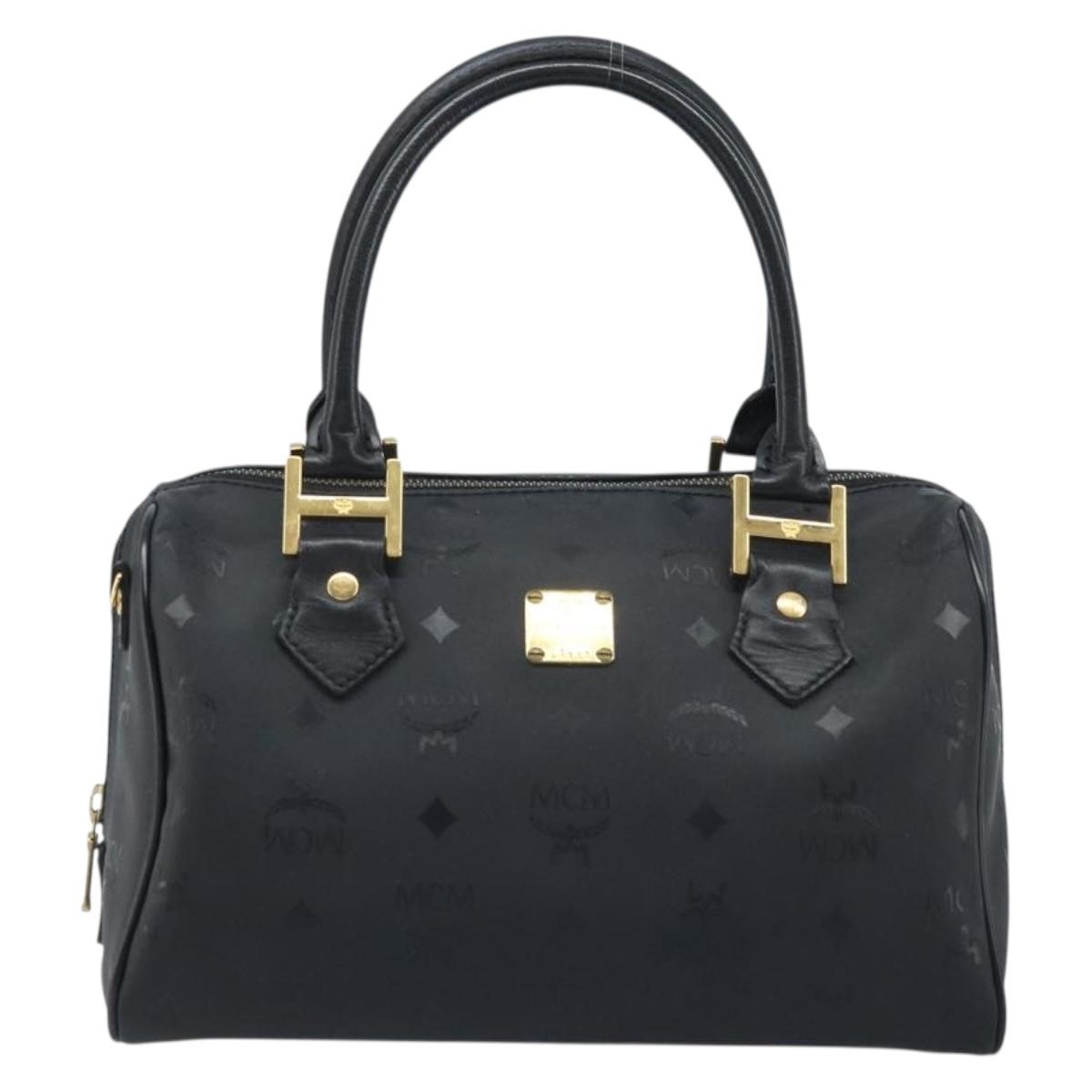 MCM Logogram Vicetos Hand Bag PVC Black Gold Auth BA11589