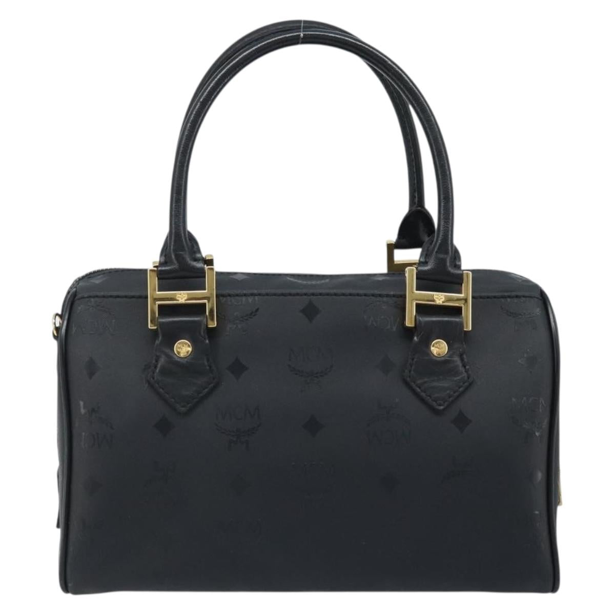 MCM Logogram Vicetos Hand Bag PVC Black Gold Auth BA11589