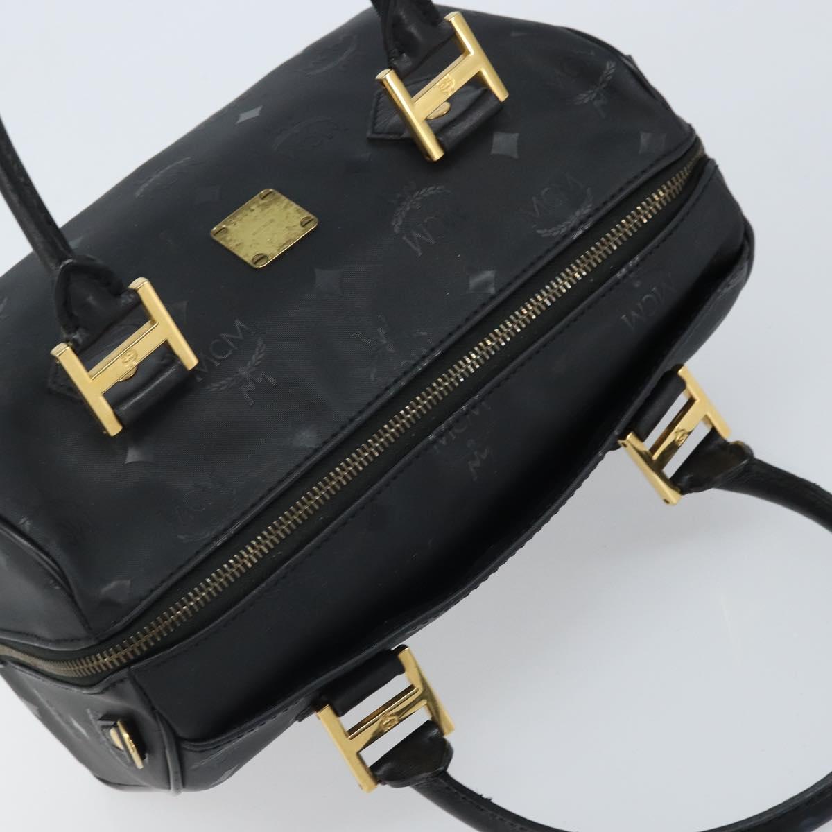 MCM Logogram Vicetos Hand Bag PVC Black Gold Auth BA11589