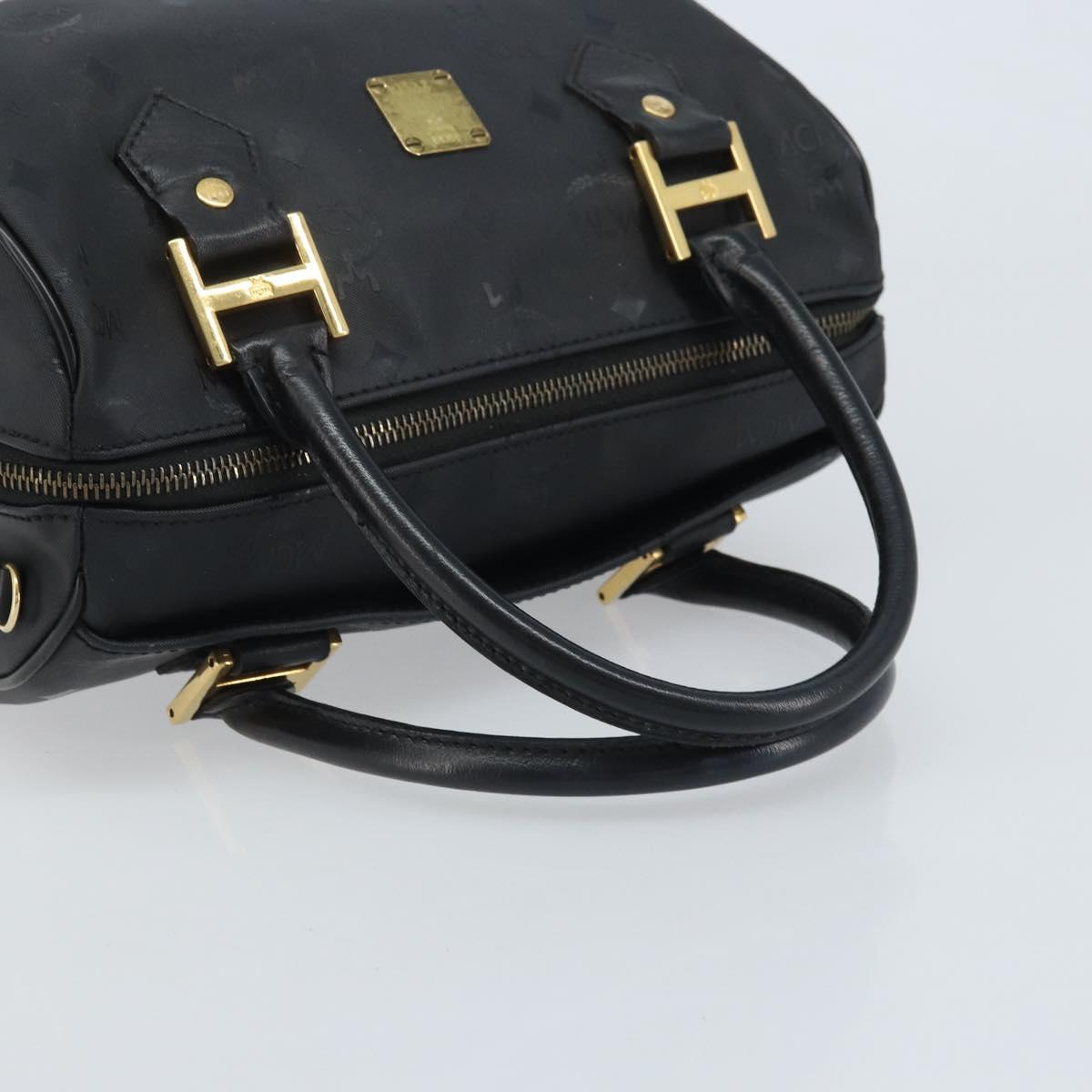 MCM Logogram Vicetos Hand Bag PVC Black Gold Auth BA11589