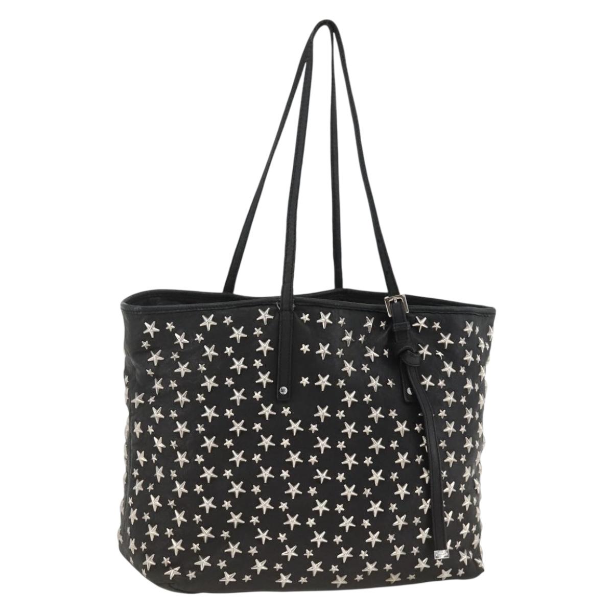 Jimmy Choo Tote Bag Leather Black Silver Auth BA11590