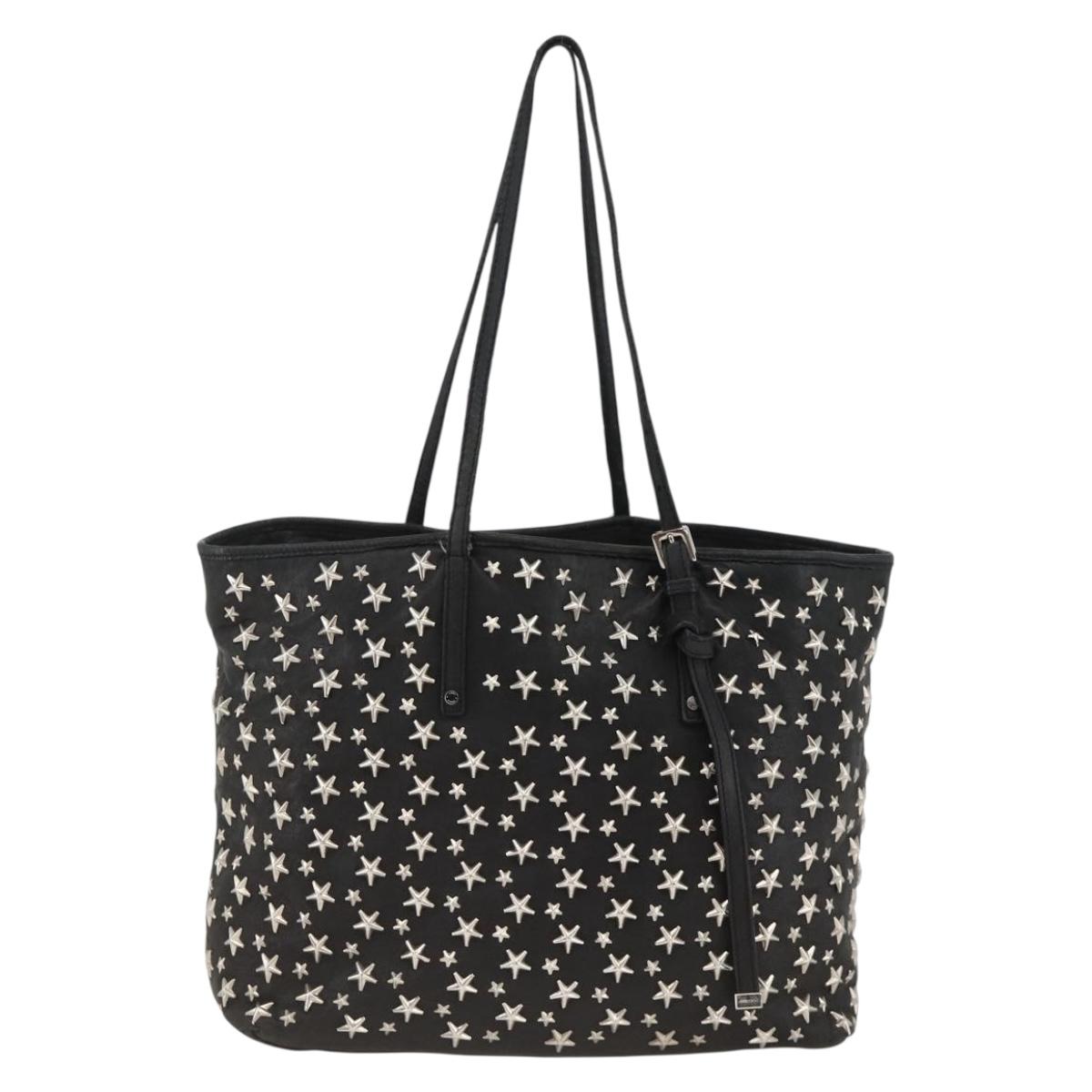 Jimmy Choo Tote Bag Leather Black Silver Auth BA11590