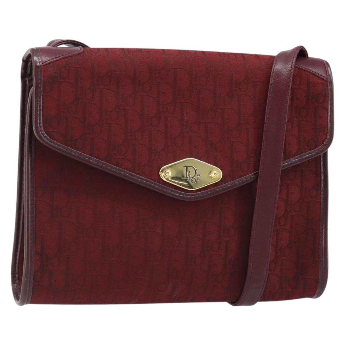 Christian Dior Trotter Canvas Shoulder Bag Red Gold Auth BA11606