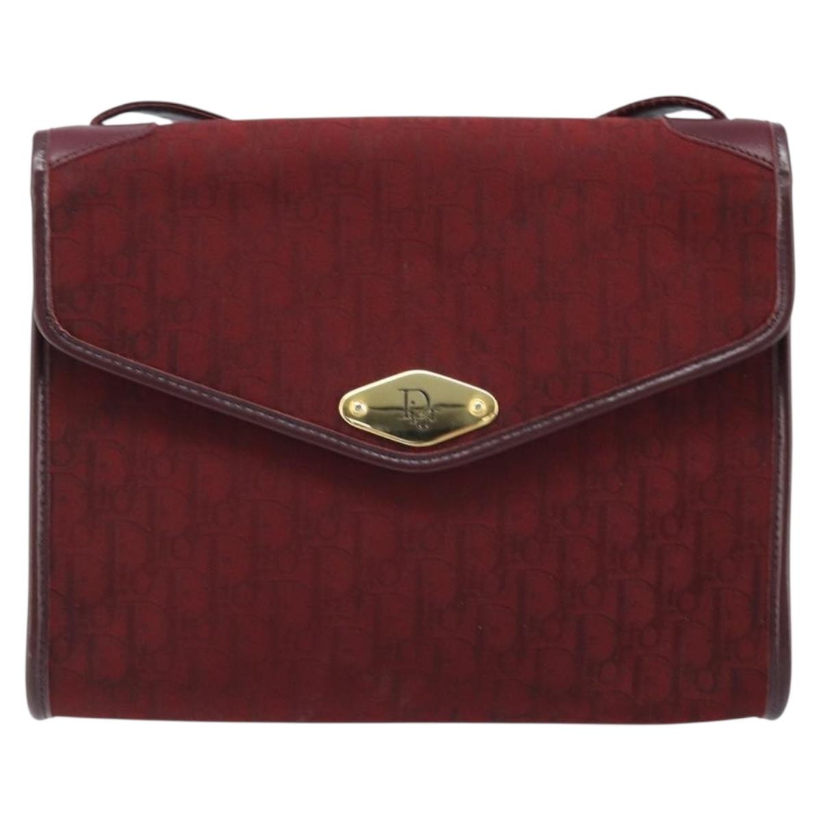 Christian Dior Trotter Canvas Shoulder Bag Red Gold Auth BA11606