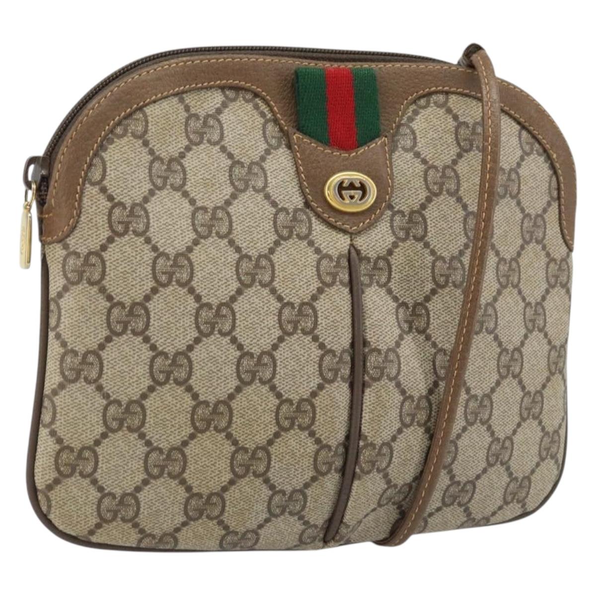 GUCCI GG Supreme Web Sherry Line Bag PVC Beige Gold 904 02 047 Auth BA11637