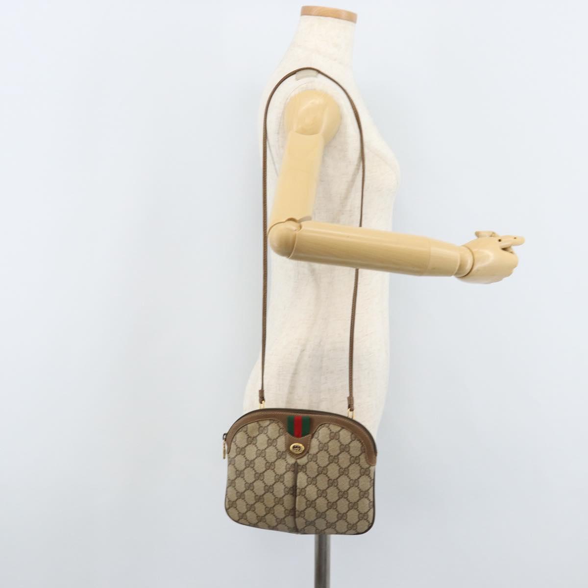 GUCCI GG Supreme Web Sherry Line Bag PVC Beige Gold 904 02 047 Auth BA11637
