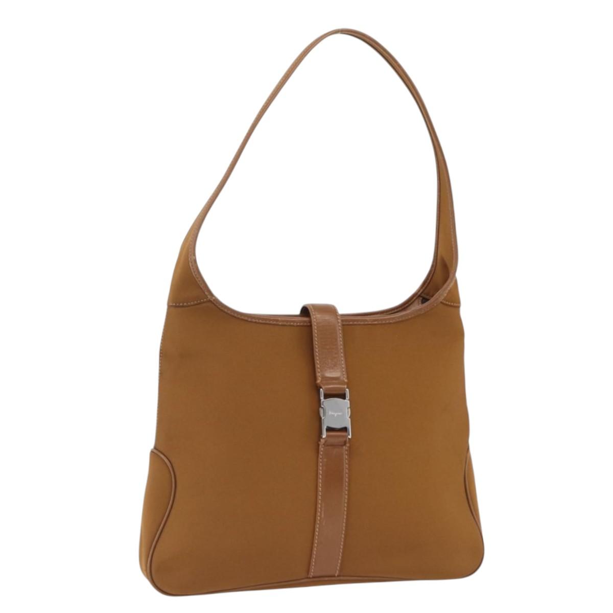 Salvatore Ferragamo Shoulder Bag Nylon Brown Silver Auth BA11638