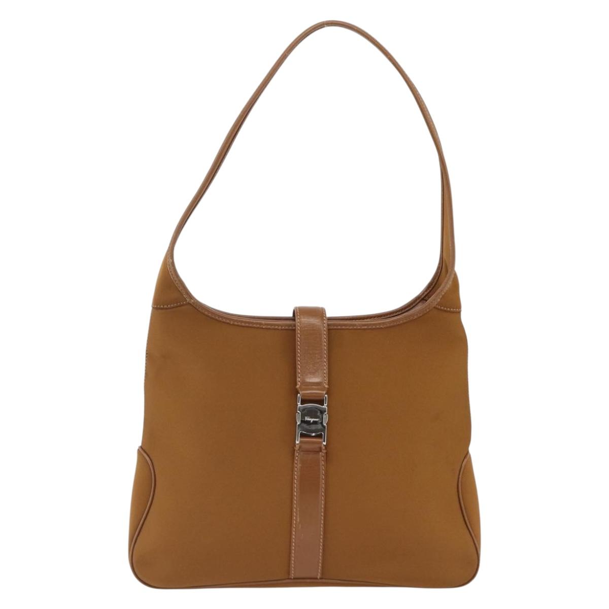 Salvatore Ferragamo Shoulder Bag Nylon Brown Silver Auth BA11638