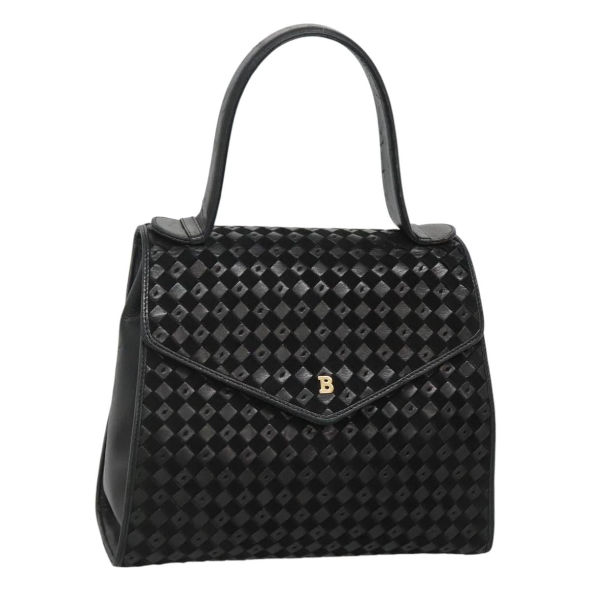 BALLY Hand Bag Leather Black Gold Auth BA1164