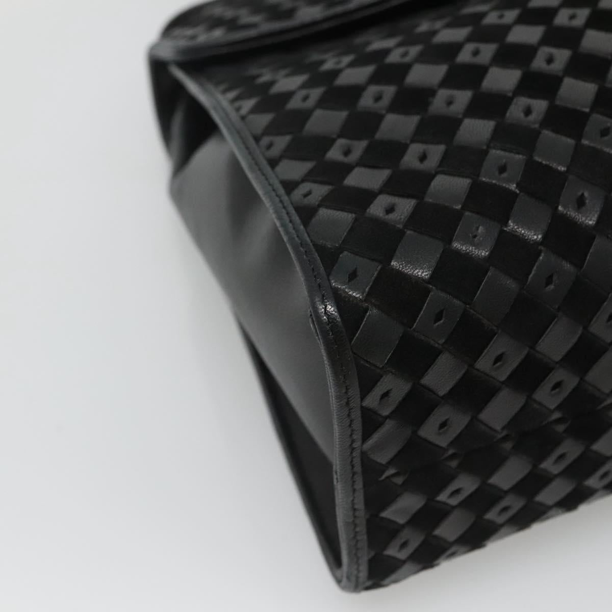 BALLY Hand Bag Leather Black Gold Auth BA1164