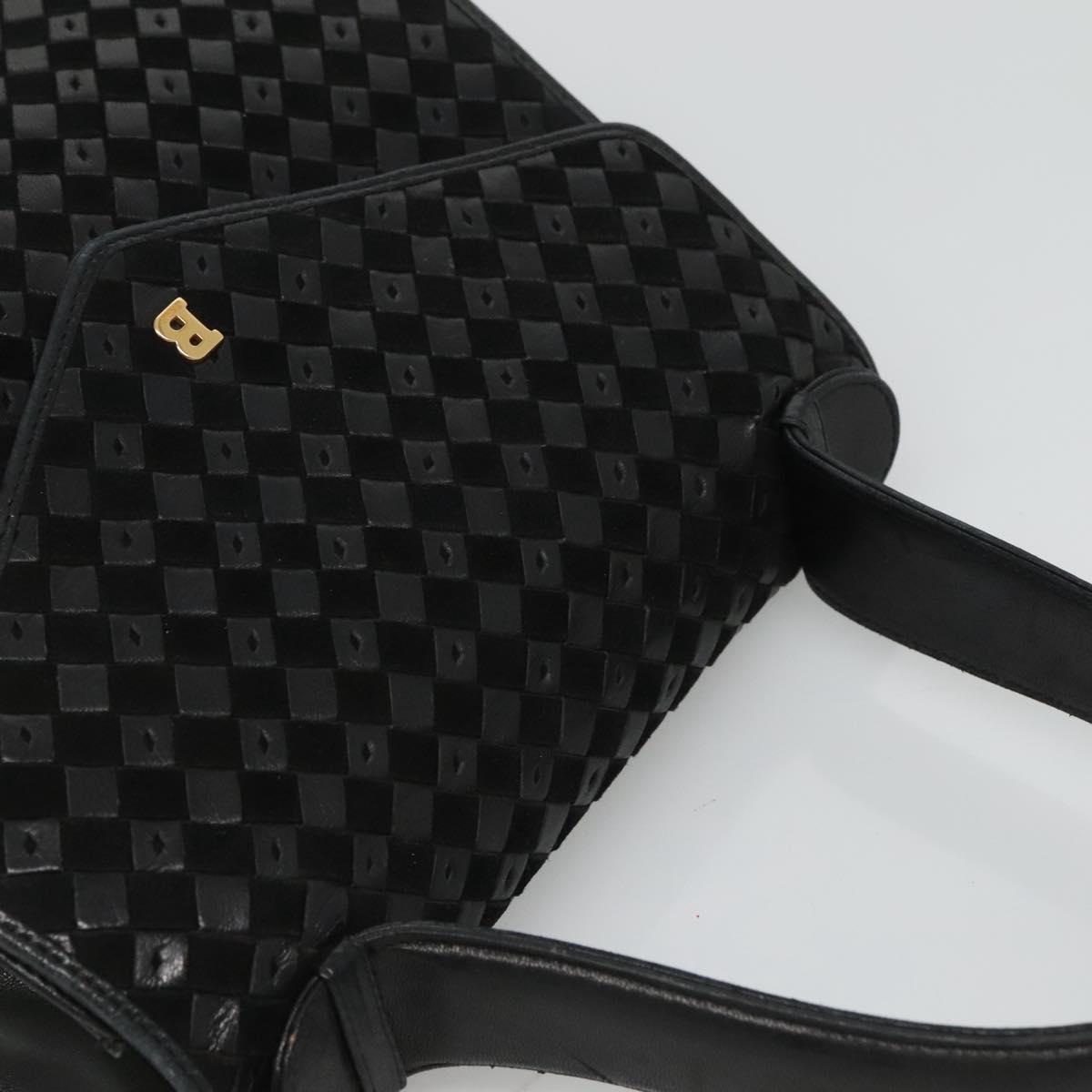 BALLY Hand Bag Leather Black Gold Auth BA1164