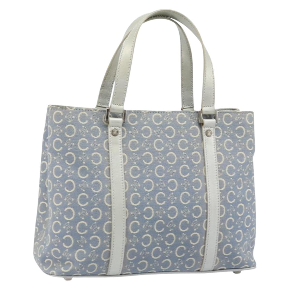 CELINE C Macadam Canvas Hand Bag Light Blue Silver Auth BA11640