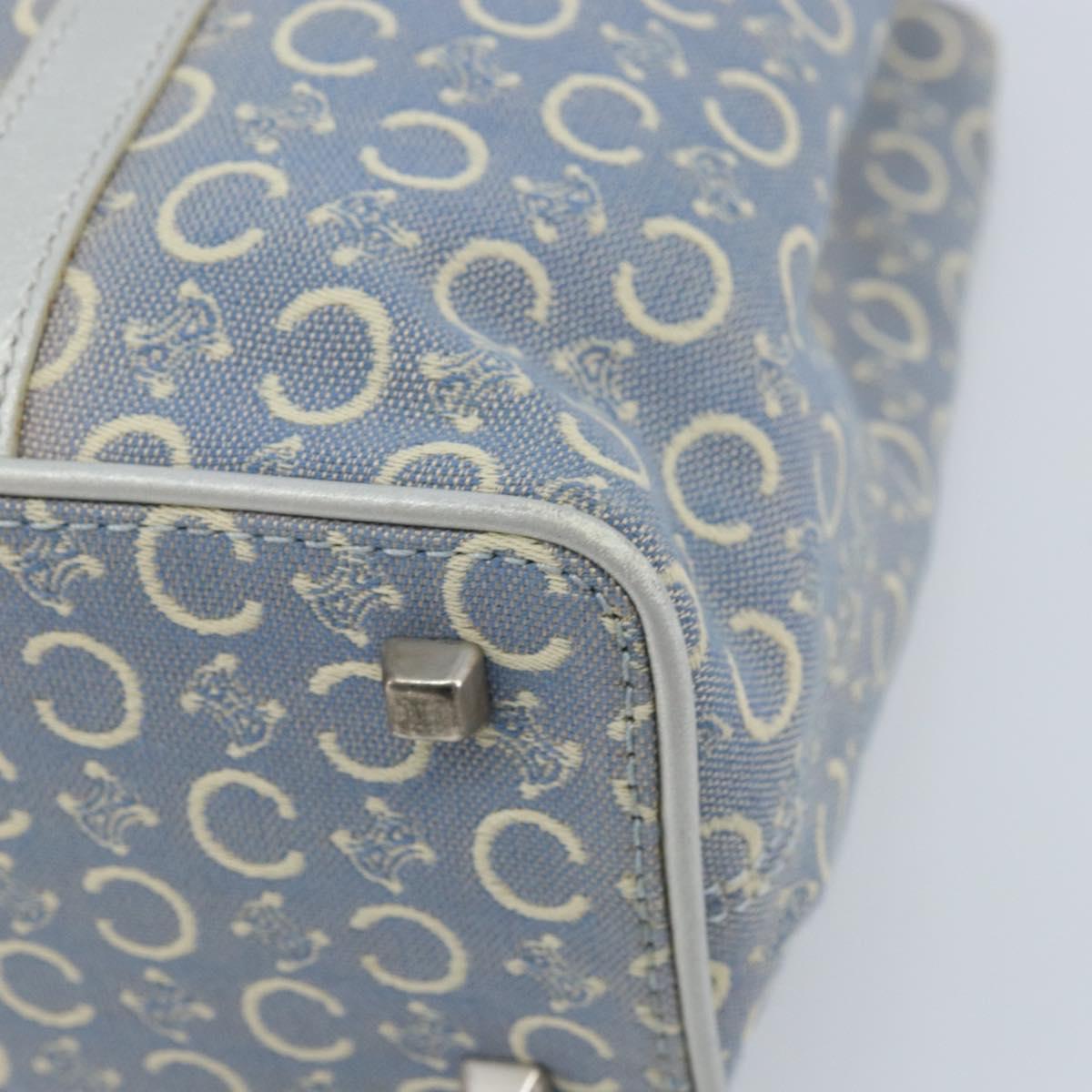CELINE C Macadam Canvas Hand Bag Light Blue Silver Auth BA11640