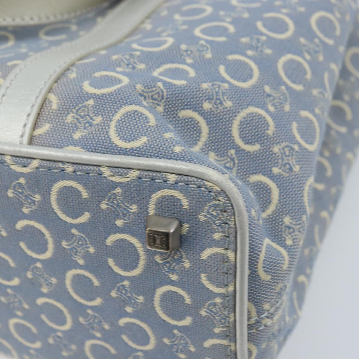 CELINE C Macadam Canvas Hand Bag Light Blue Silver Auth BA11640