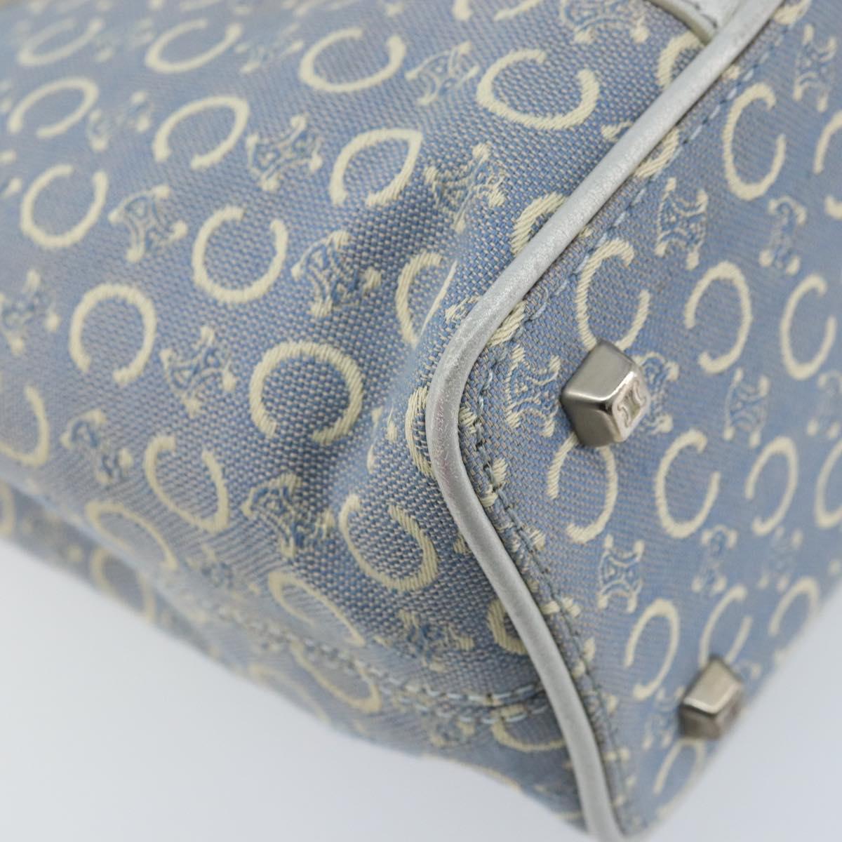 CELINE C Macadam Canvas Hand Bag Light Blue Silver Auth BA11640