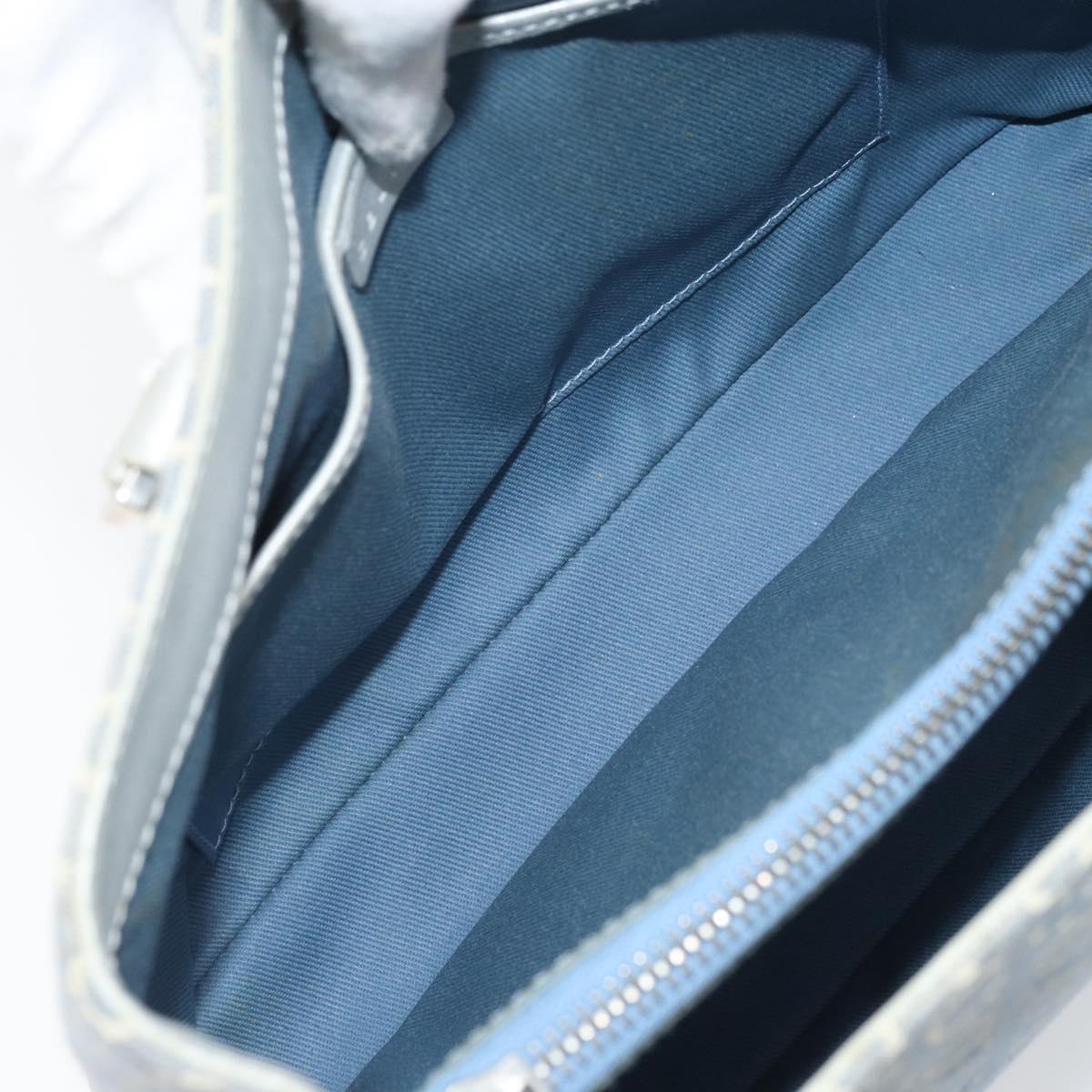 CELINE C Macadam Canvas Hand Bag Light Blue Silver Auth BA11640