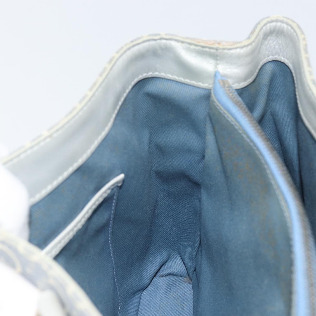 CELINE C Macadam Canvas Hand Bag Light Blue Silver Auth BA11640