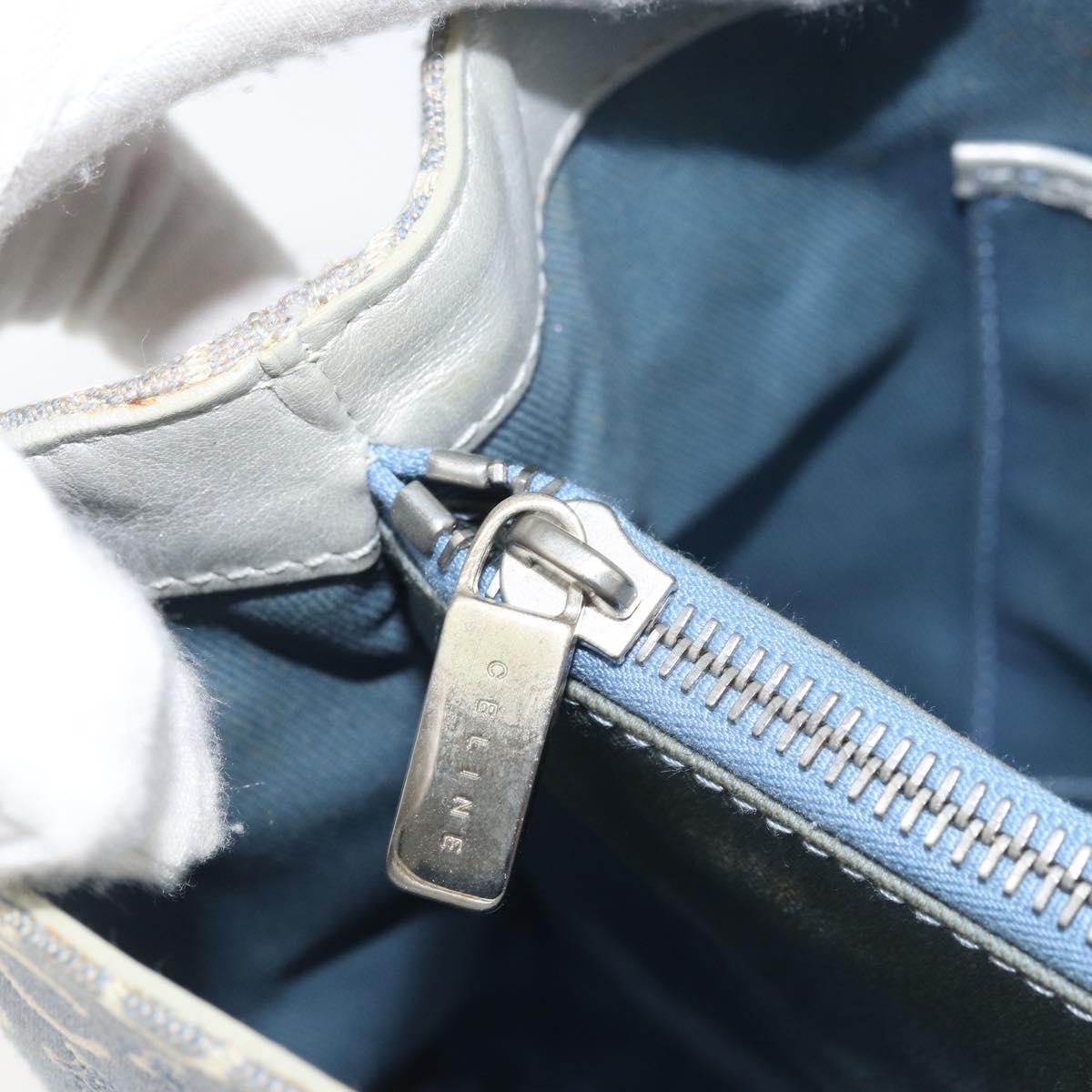 CELINE C Macadam Canvas Hand Bag Light Blue Silver Auth BA11640