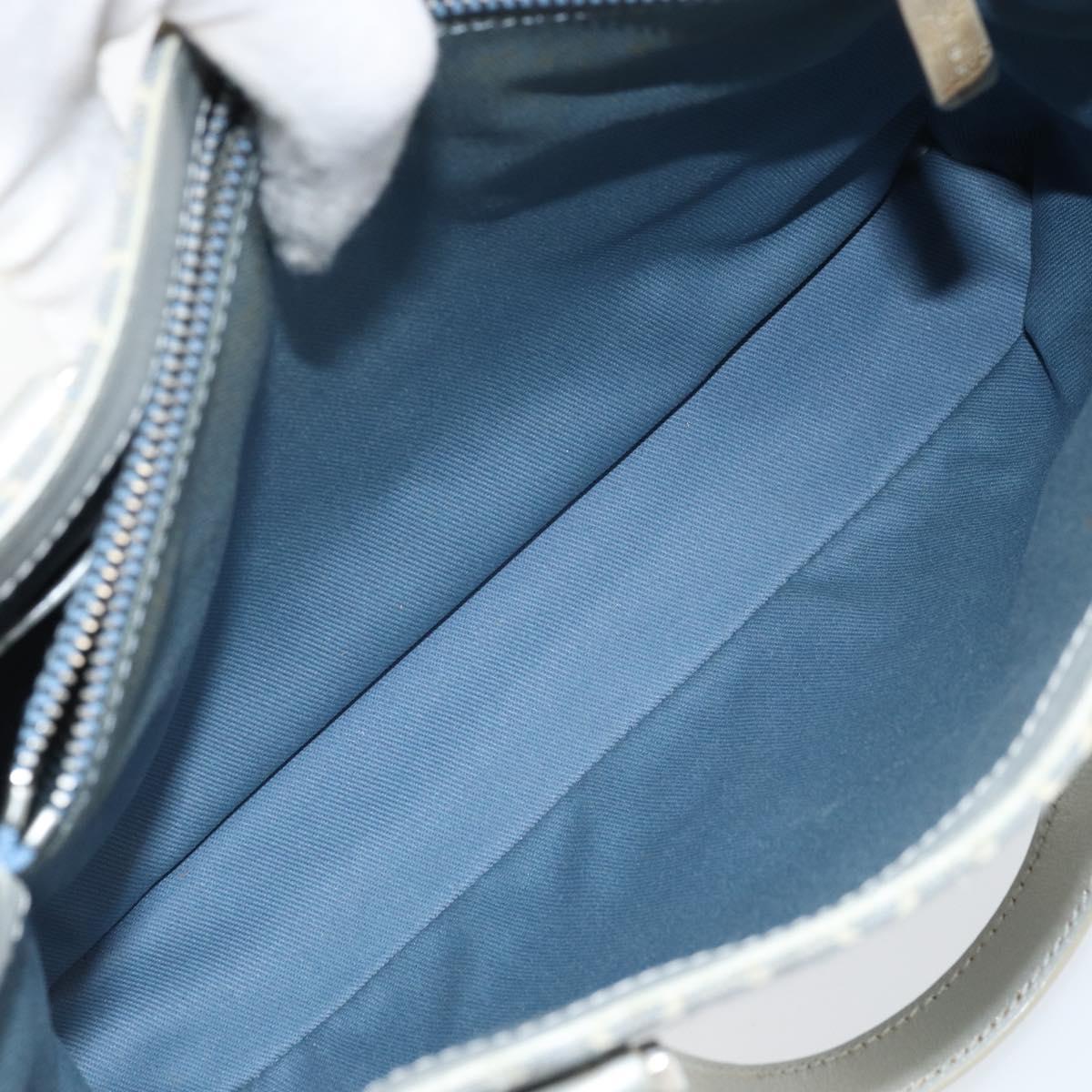 CELINE C Macadam Canvas Hand Bag Light Blue Silver Auth BA11640