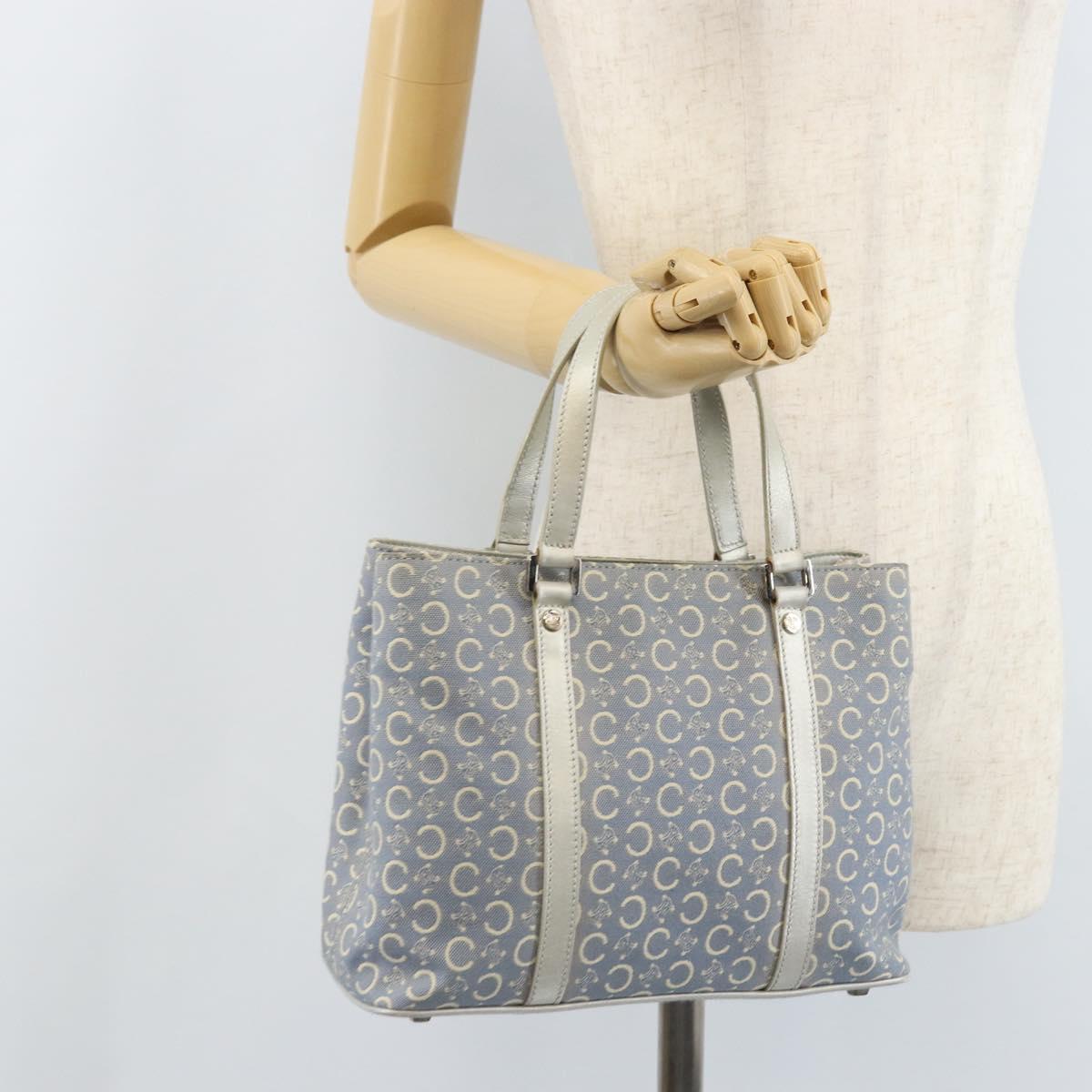 CELINE C Macadam Canvas Hand Bag Light Blue Silver Auth BA11640