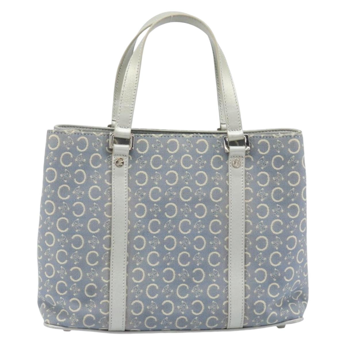 CELINE C Macadam Canvas Hand Bag Light Blue Silver Auth BA11640