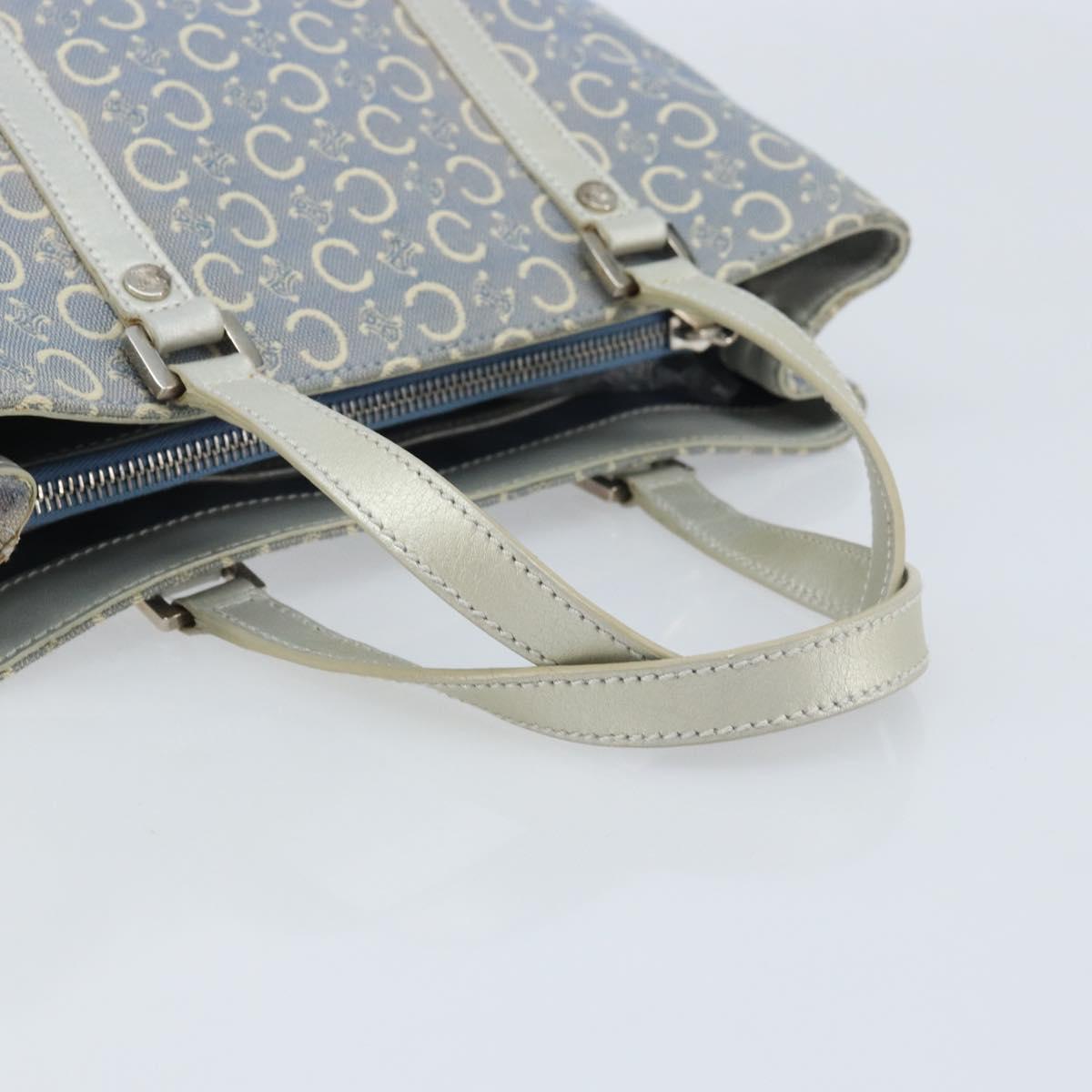 CELINE C Macadam Canvas Hand Bag Light Blue Silver Auth BA11640